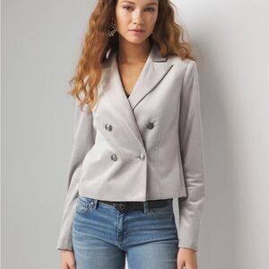 White House Black Market Light Gray Velvet Cropped Blazer Size 10